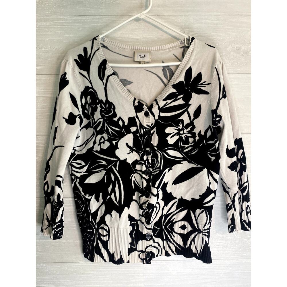 ECI New York Cardigan, Black and White, Size Large